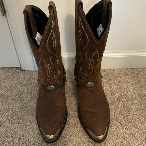 Masterson J Toe Harness Leather Heart Distressed Western Cowboy Boot Brown - Picture 3 of 7